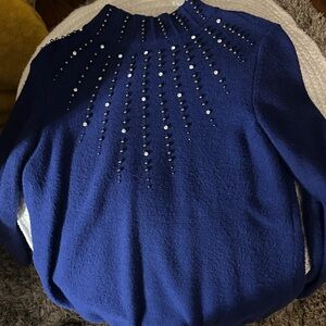 Alfani Blue Turtleneck Sweater with Embellishments